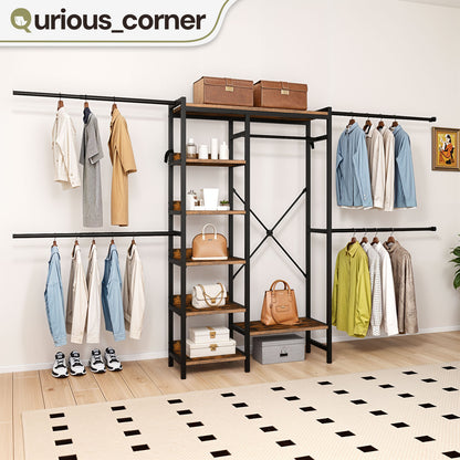 Adjustable Heavy-Duty Clothes Rack Walk-In Closet Organizer for 7 to 10 FT Wide
