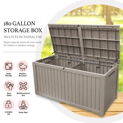 180 Gallon Deck Box Storage Outdoor Patio Chest Organizer Furniture Garden Bench
