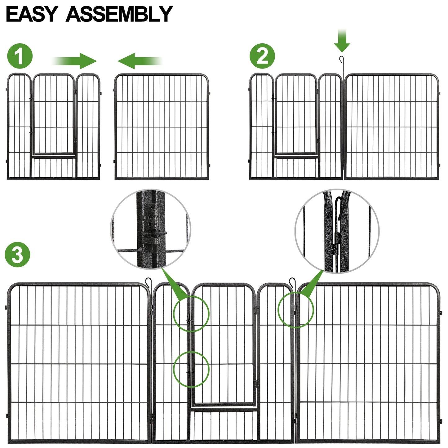Dog Playpen 32" Large Metal Exercise Puppy Pen Pet Fence Outdoor 16 Panels Black
