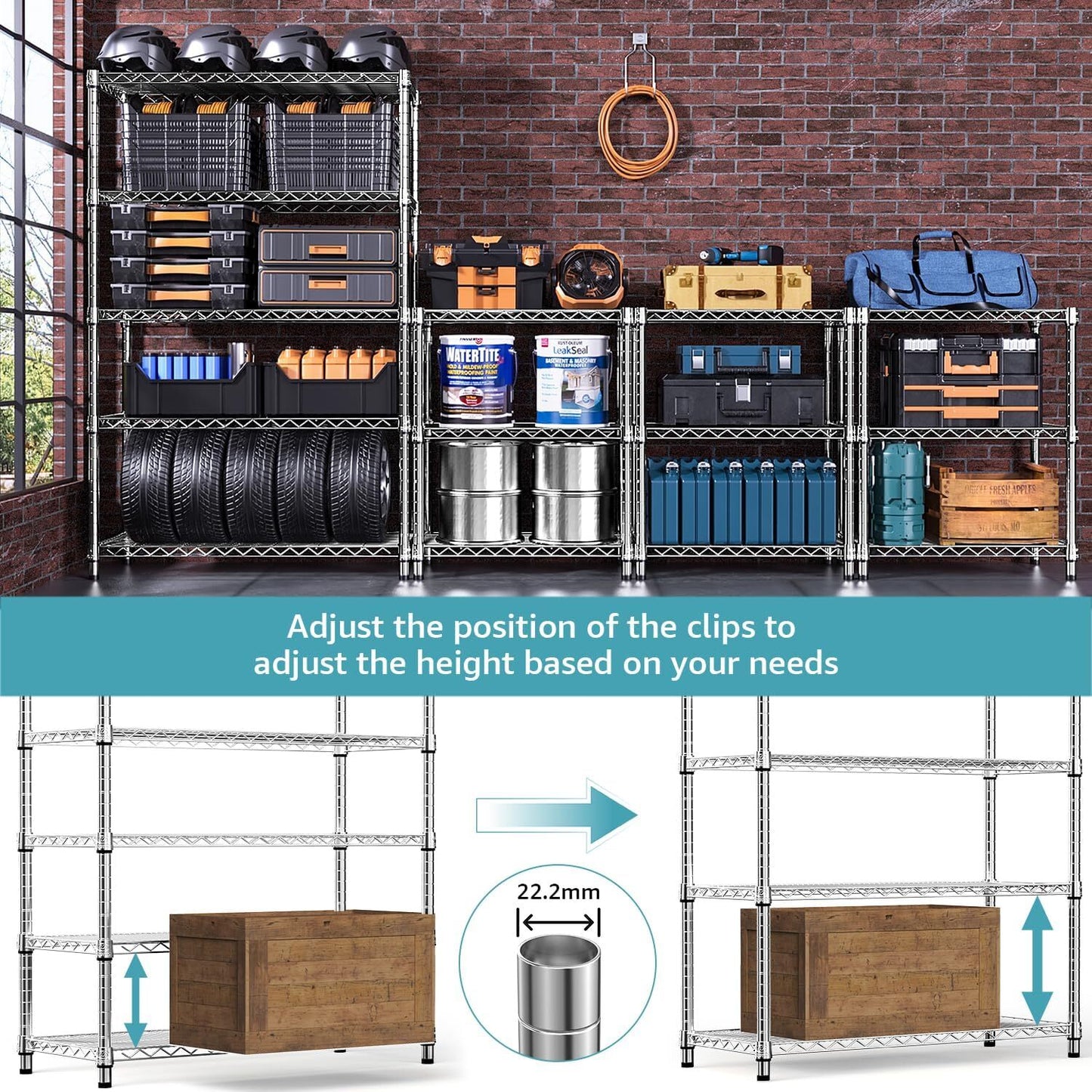 Heavy Duty 5 Tier Shelf 18*47*72" Storage Garage Rack Wire Shelving Laundry Room