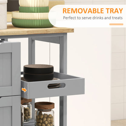Rolling Kitchen Island Cart, Bar Serving Cart with Drawers, Gray