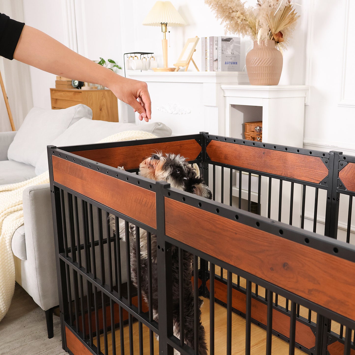 Wooden Adjustable Dog Playpen Pet Fence Heavy Duty Exercise Pen Furniture Style