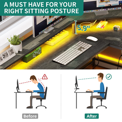 L Shaped Desk Corner Gaming Desk Computer Desk with Power Outlets & LED Lights