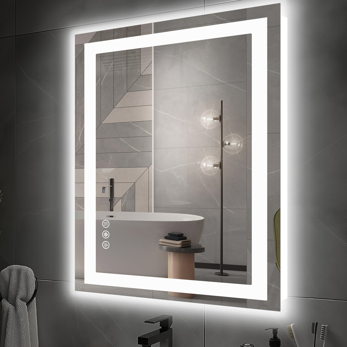 Dual LED Lighted Bathroom Mirror,Smart Memory Function,Anti-Fog Vanity Mirror
