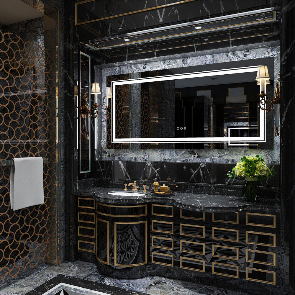 Bathroom Mirror with Front+Backlit Lights Dimmable Wall Vanity Mirrors Anti-Fog
