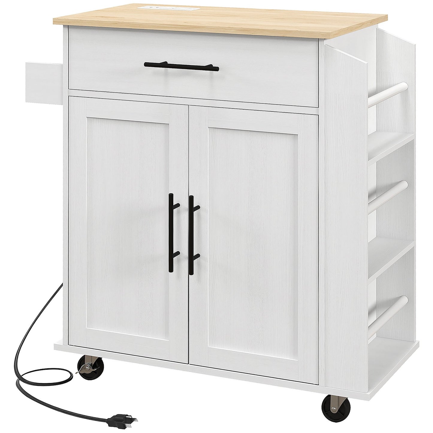 HOMCOM Kitchen Island with Storage and Power Outlets, Rolling Kitchen Cart