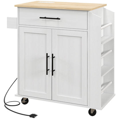 HOMCOM Kitchen Island with Storage and Power Outlets, Rolling Kitchen Cart