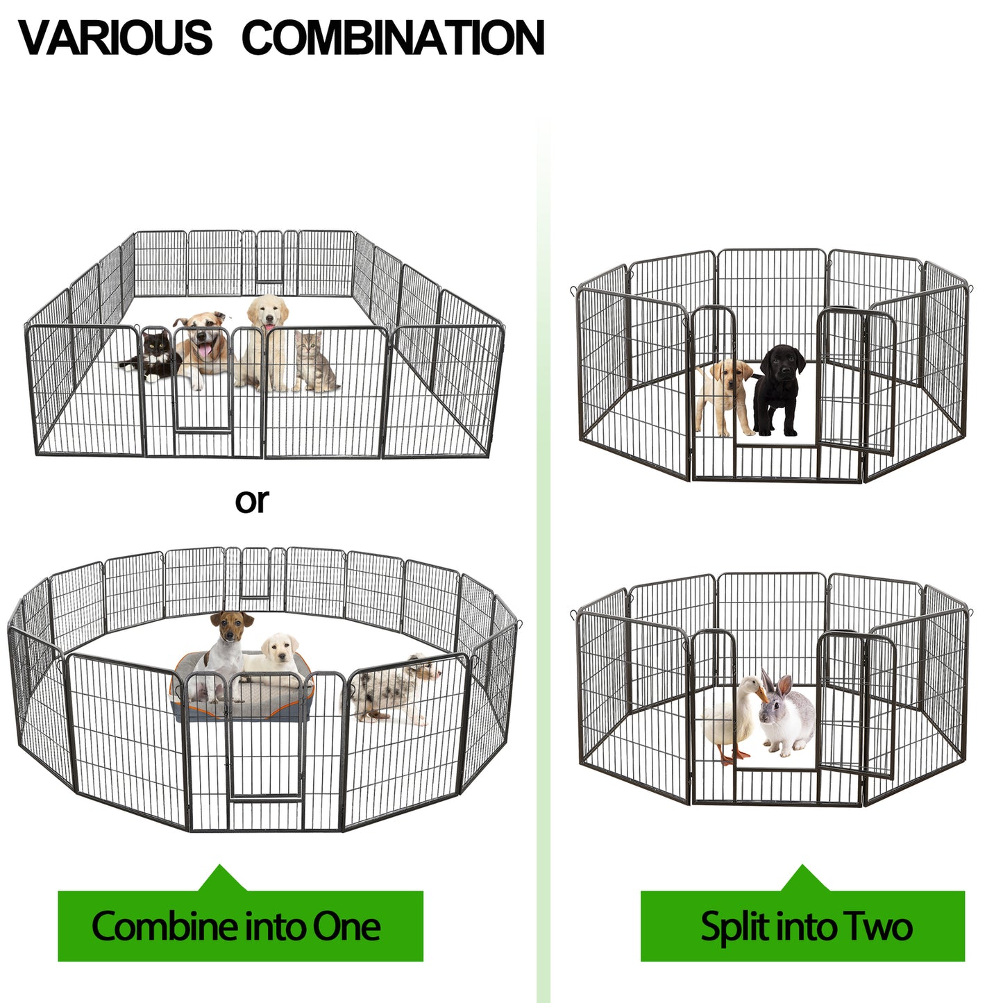 8 Panels 40''/16 panels 24”/32" Dog Pet Playpen Dog Fence Exercise Pen Outdoor