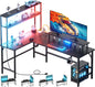 L Shaped Gaming Desk with LED Light & Power Outlet, Reversible Computer Table