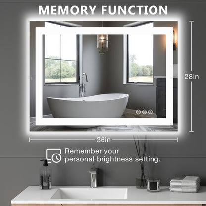 LED Dimmable Lighted Bathroom Mirror Anti-Fog Wall Mounted Rectangle Mirror