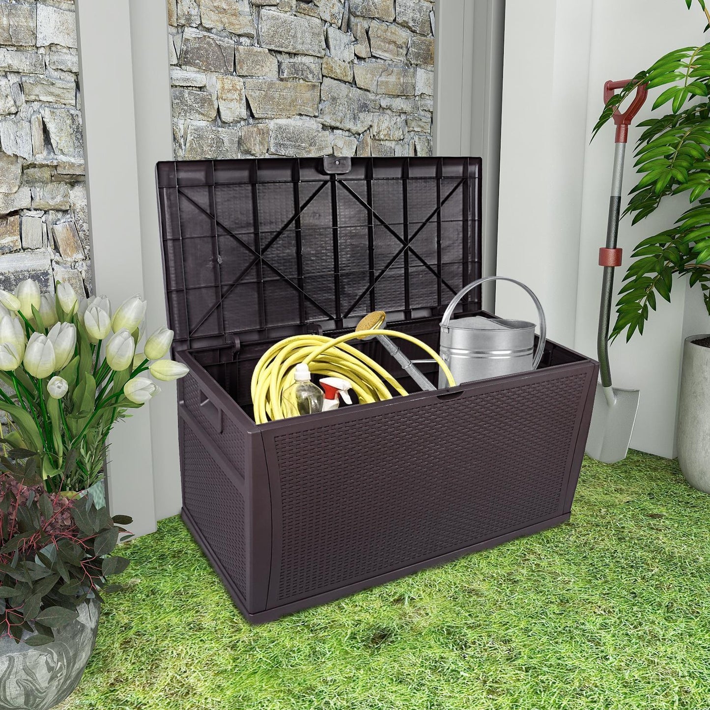 120 Gallon Outdoor Storage Deck Box Large Chest Bin Patio Furniture Garden Bench