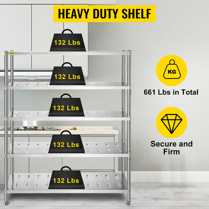 VEVOR Stainless Steel Shelving Heavy Duty Kitchen Shelf 4/5Tier Solid/Perforated