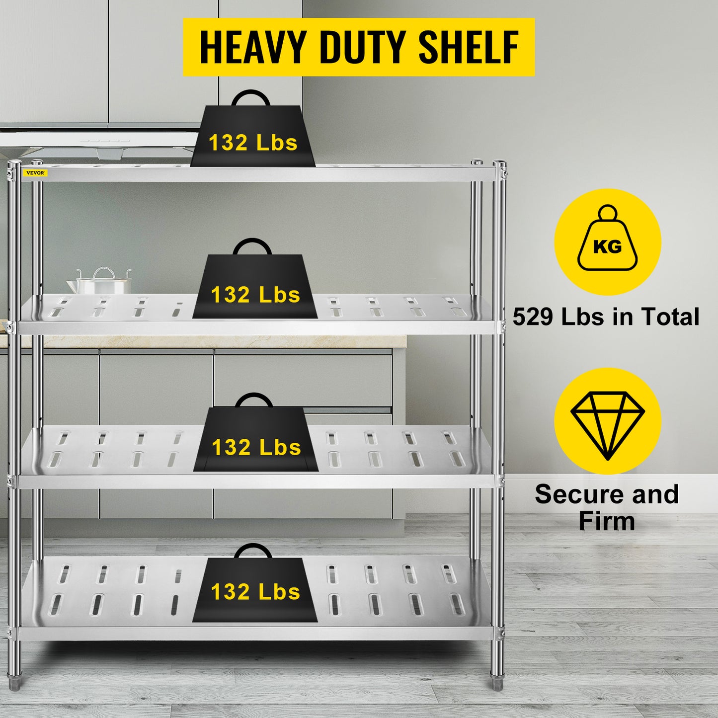 VEVOR Stainless Steel Shelving Heavy Duty Kitchen Shelf 4/5Tier Solid/Perforated