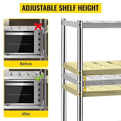 VEVOR Stainless Steel Shelving Heavy Duty Kitchen Shelf 4/5Tier Solid/Perforated