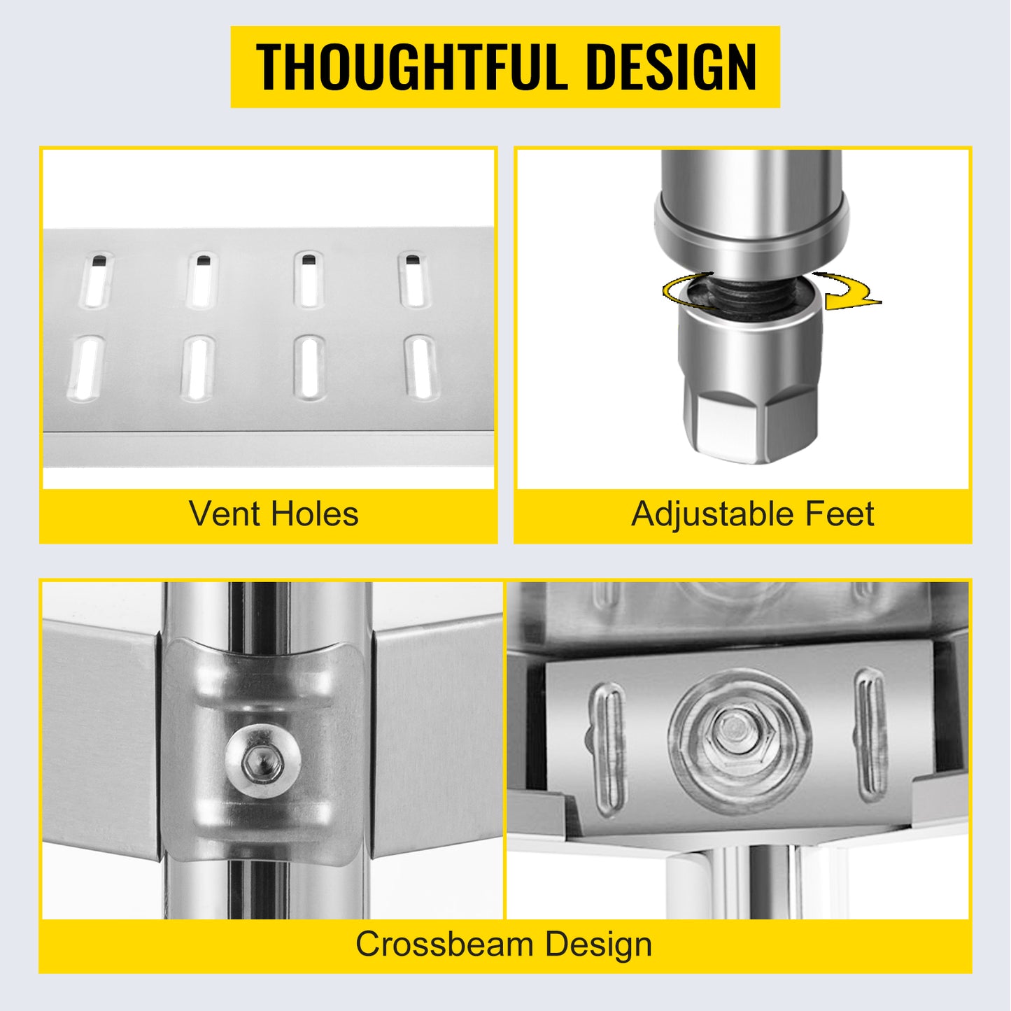 VEVOR Stainless Steel Shelving Heavy Duty Kitchen Shelf 4/5Tier Solid/Perforated