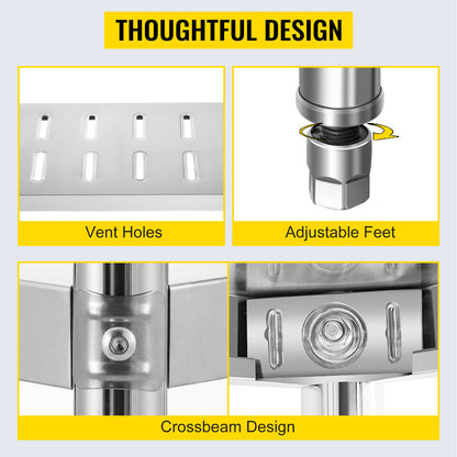 VEVOR Stainless Steel Shelving Heavy Duty Kitchen Shelf 4/5Tier Solid/Perforated