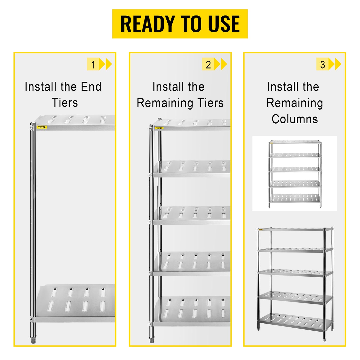 VEVOR Stainless Steel Shelving Heavy Duty Kitchen Shelf 4/5Tier Solid/Perforated