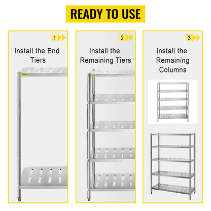 VEVOR Stainless Steel Shelving Heavy Duty Kitchen Shelf 4/5Tier Solid/Perforated