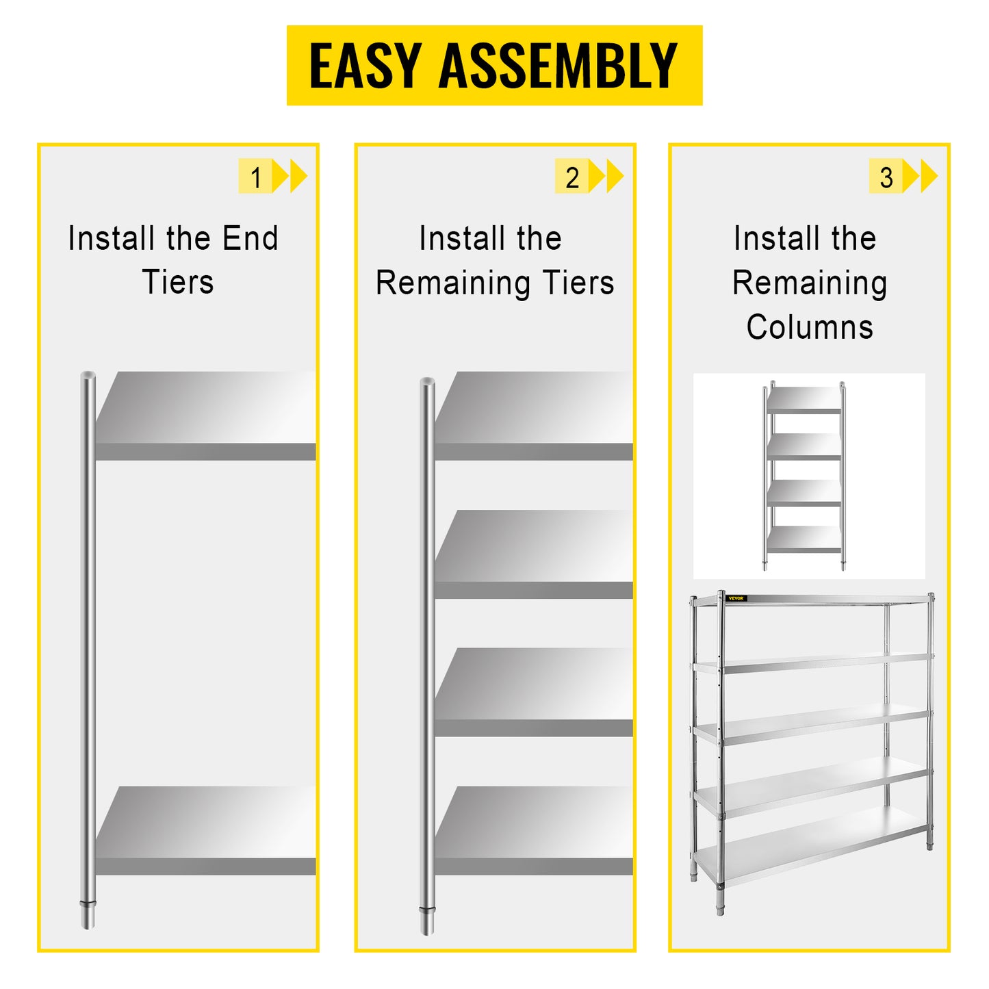 VEVOR Stainless Steel Shelving Heavy Duty Kitchen Shelf 4/5Tier Solid/Perforated