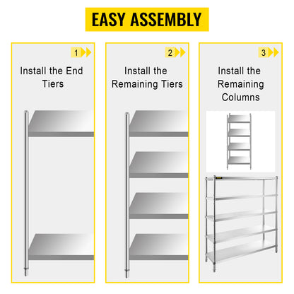 VEVOR Stainless Steel Shelving Heavy Duty Kitchen Shelf 4/5Tier Solid/Perforated