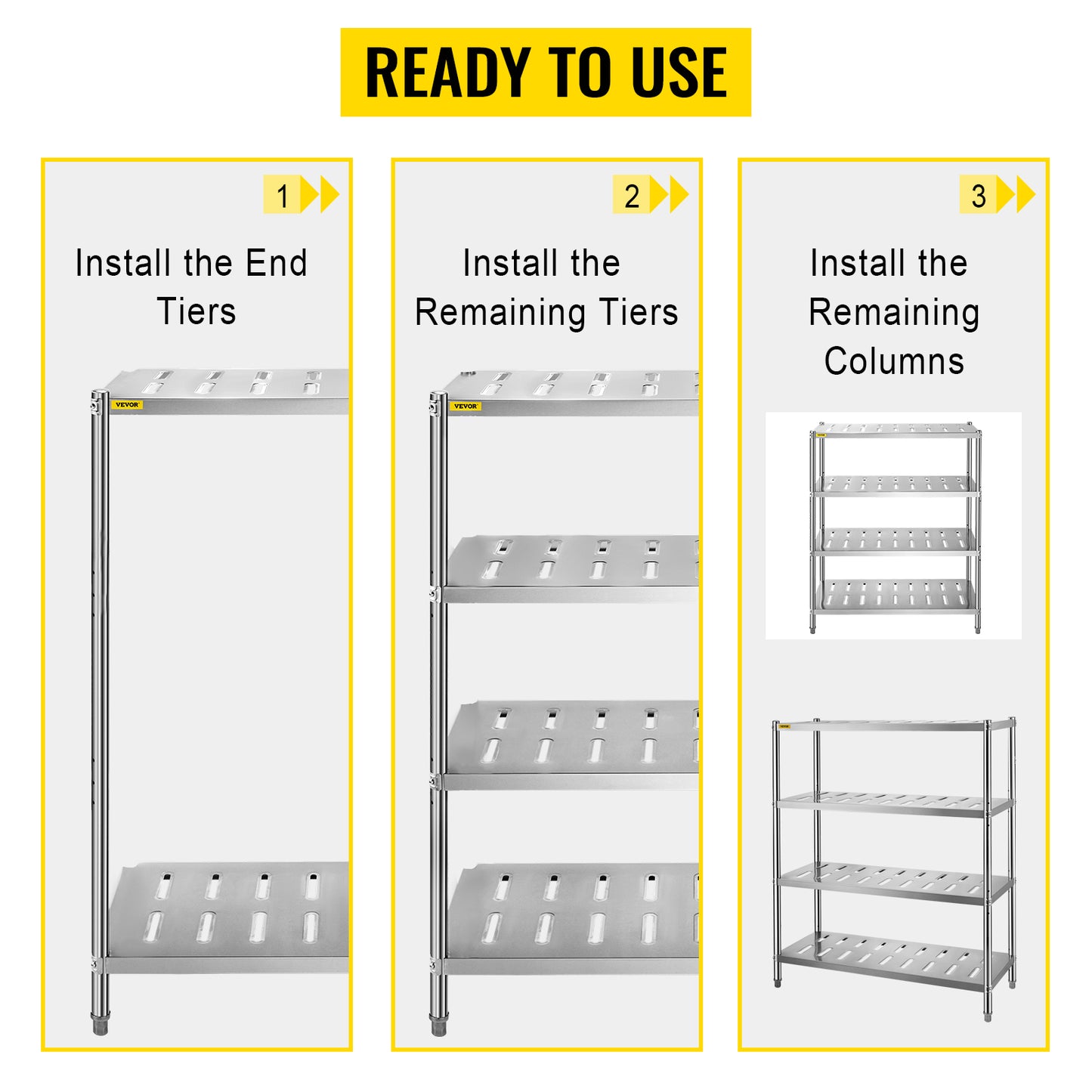 VEVOR Stainless Steel Shelving Heavy Duty Kitchen Shelf 4/5Tier Solid/Perforated