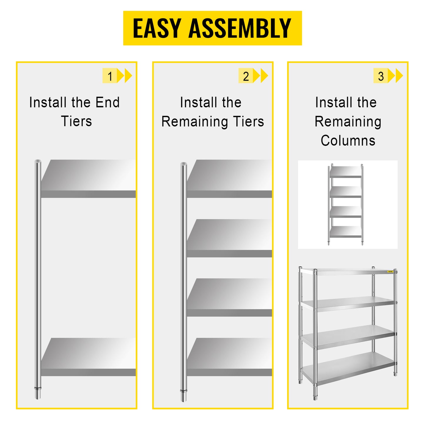 VEVOR Stainless Steel Shelving Heavy Duty Kitchen Shelf 4/5Tier Solid/Perforated