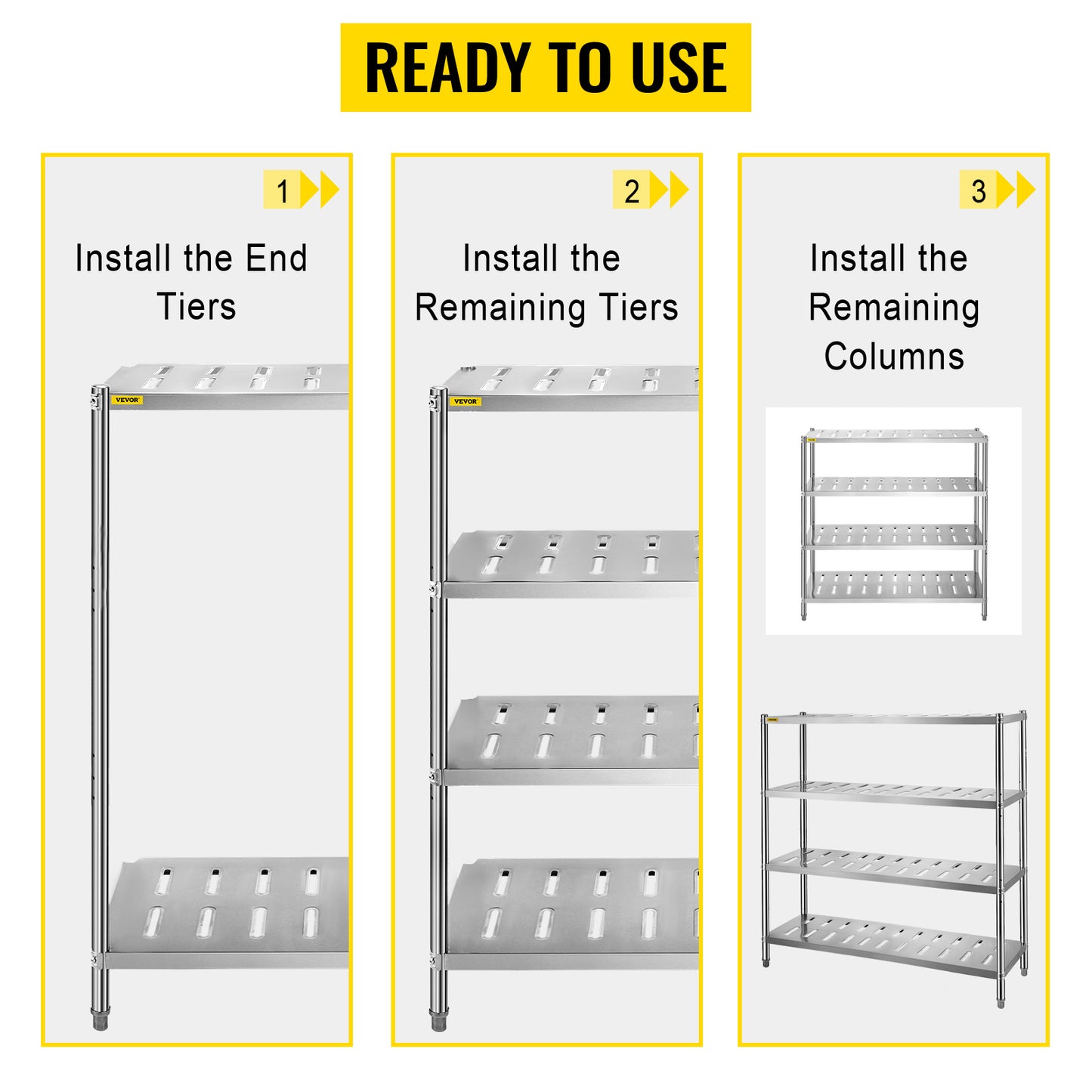 VEVOR Stainless Steel Shelving Heavy Duty Kitchen Shelf 4/5Tier Solid/Perforated