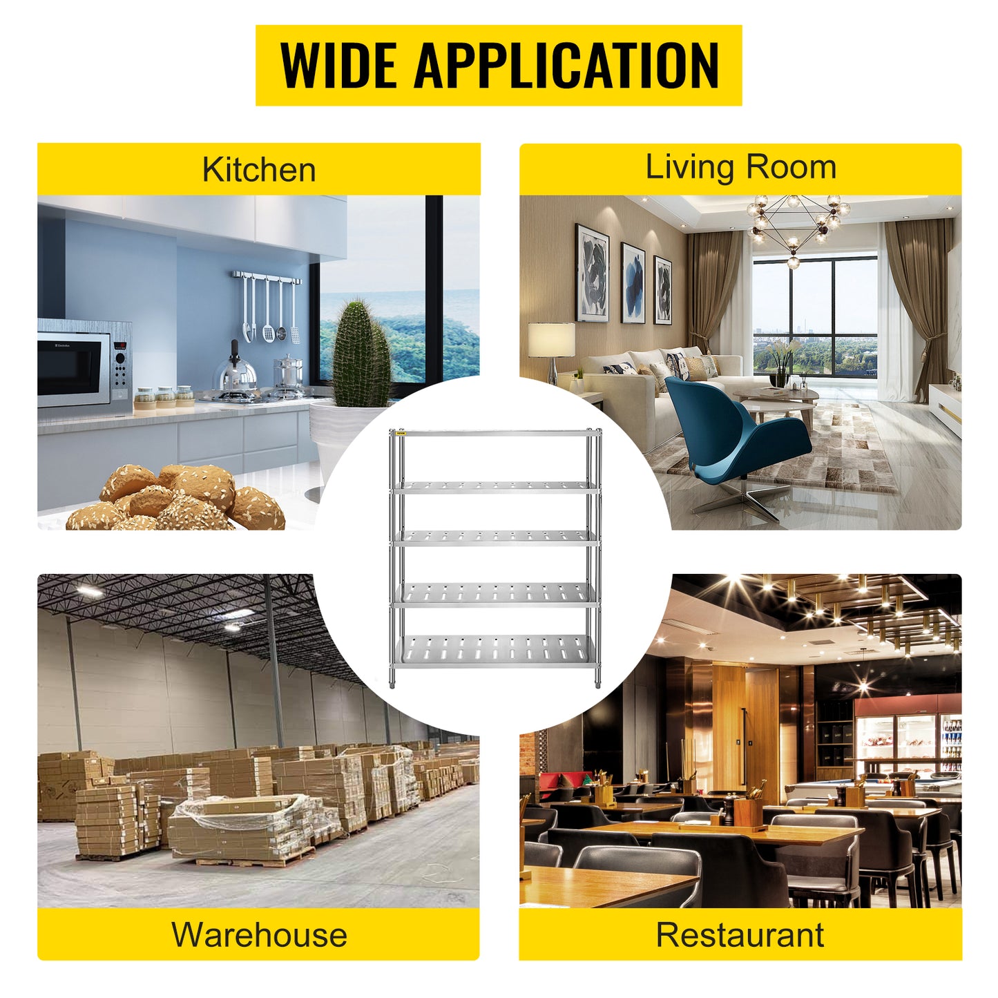 VEVOR Stainless Steel Shelving Heavy Duty Kitchen Shelf 4/5Tier Solid/Perforated
