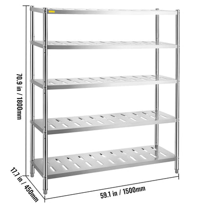 VEVOR Stainless Steel Shelving Heavy Duty Kitchen Shelf 4/5Tier Solid/Perforated