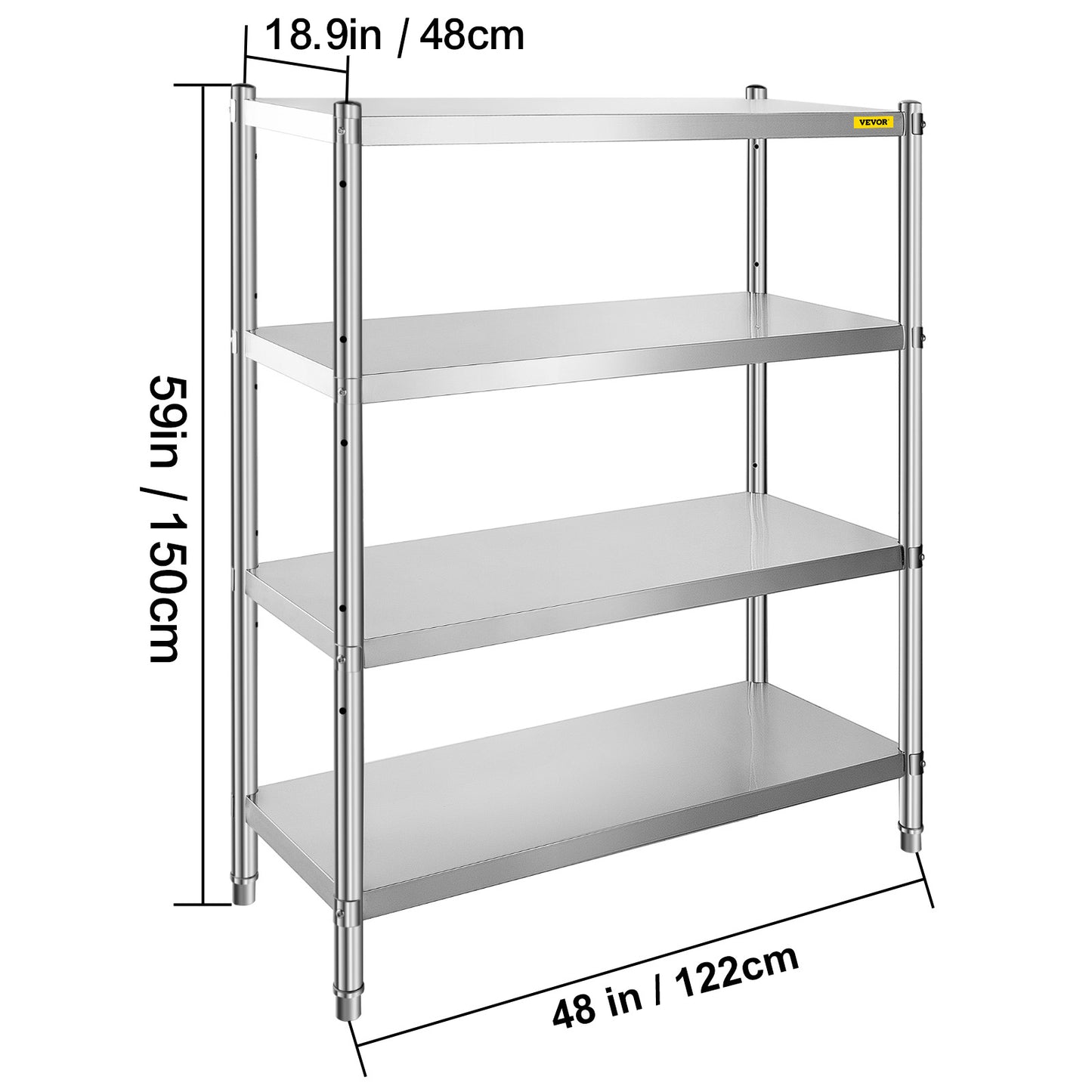 VEVOR Stainless Steel Shelving Heavy Duty Kitchen Shelf 4/5Tier Solid/Perforated
