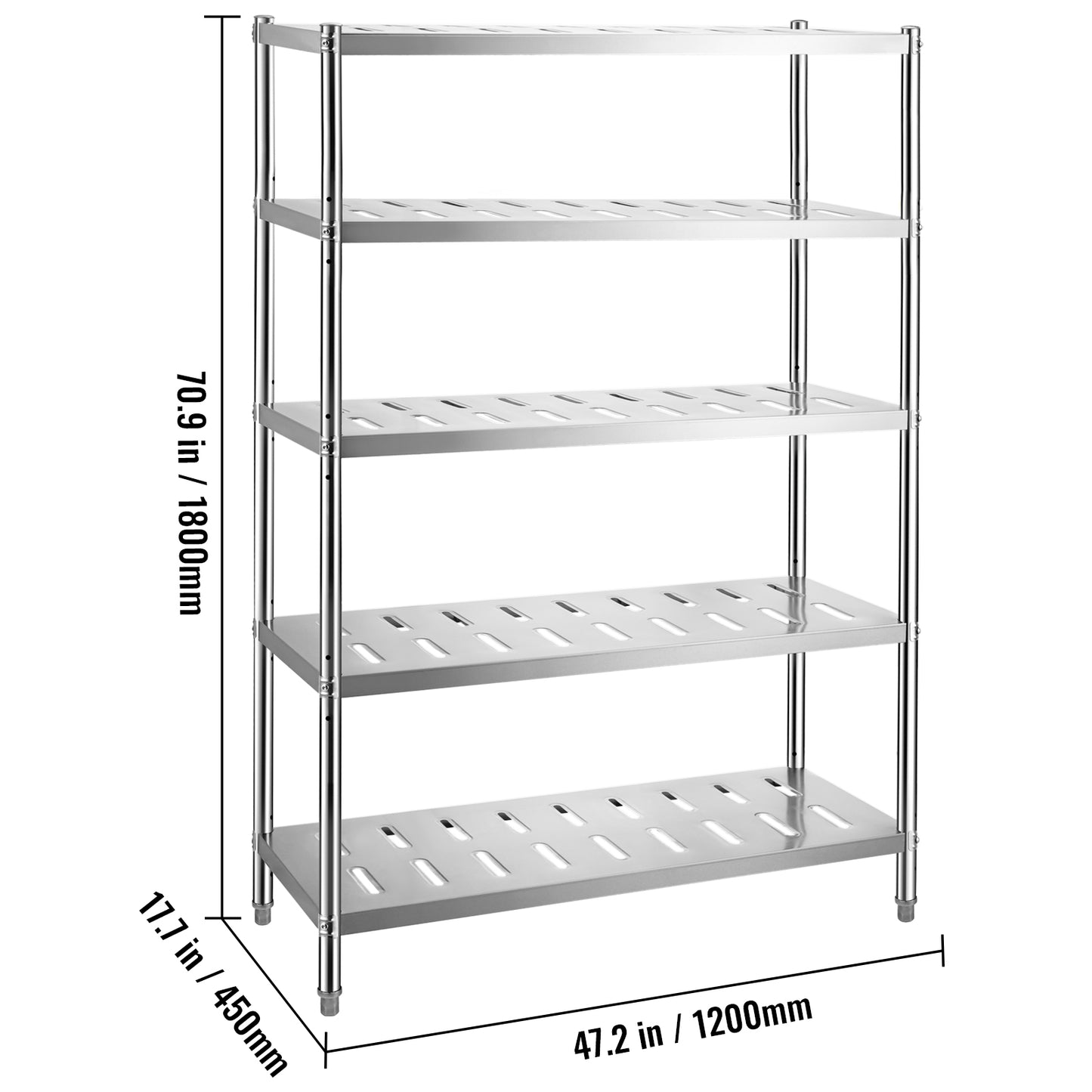 VEVOR Stainless Steel Shelving Heavy Duty Kitchen Shelf 4/5Tier Solid/Perforated