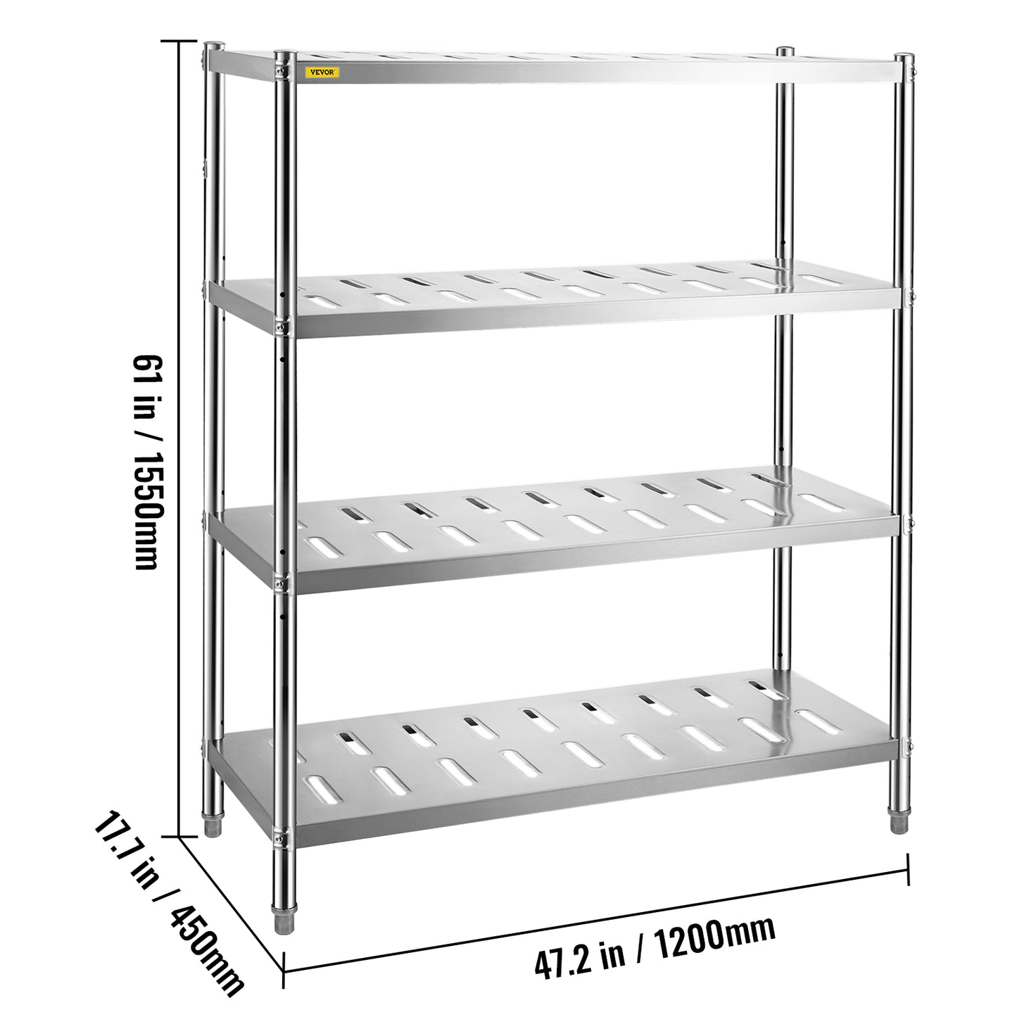VEVOR Stainless Steel Shelving Heavy Duty Kitchen Shelf 4/5Tier Solid/Perforated