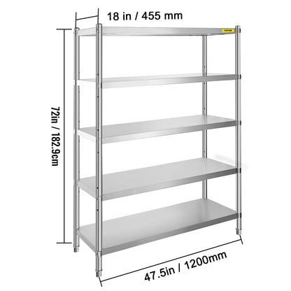 VEVOR Stainless Steel Shelving Heavy Duty Kitchen Shelf 4/5Tier Solid/Perforated