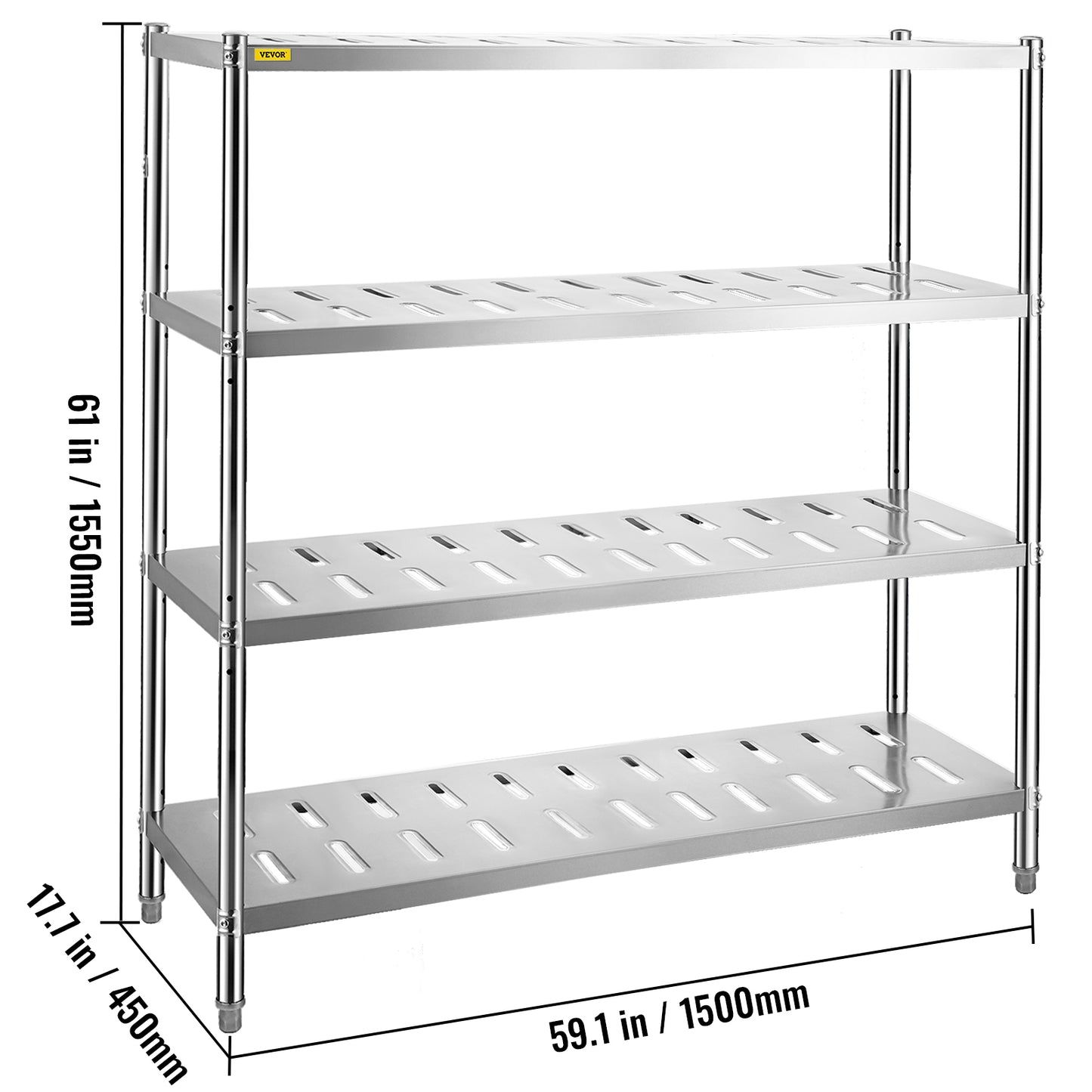 VEVOR Stainless Steel Shelving Heavy Duty Kitchen Shelf 4/5Tier Solid/Perforated