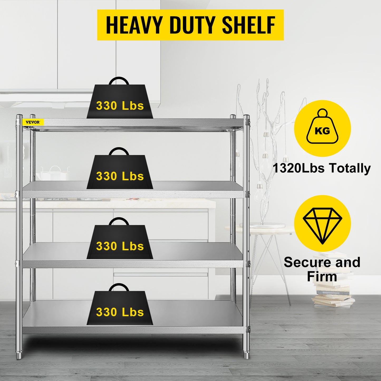 VEVOR Stainless Steel Shelving Heavy Duty Kitchen Shelf 4/5Tier Solid/Perforated