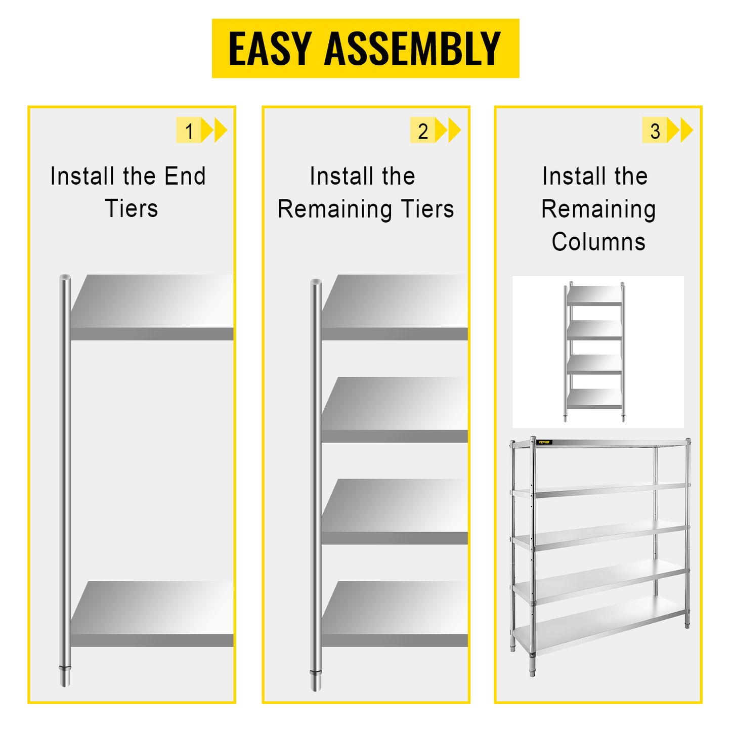 VEVOR Stainless Steel Shelving Heavy Duty Kitchen Shelf 4/5Tier Solid/Perforated