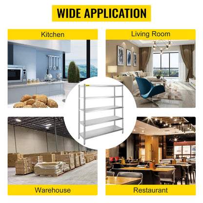 VEVOR Stainless Steel Shelving Heavy Duty Kitchen Shelf 4/5Tier Solid/Perforated