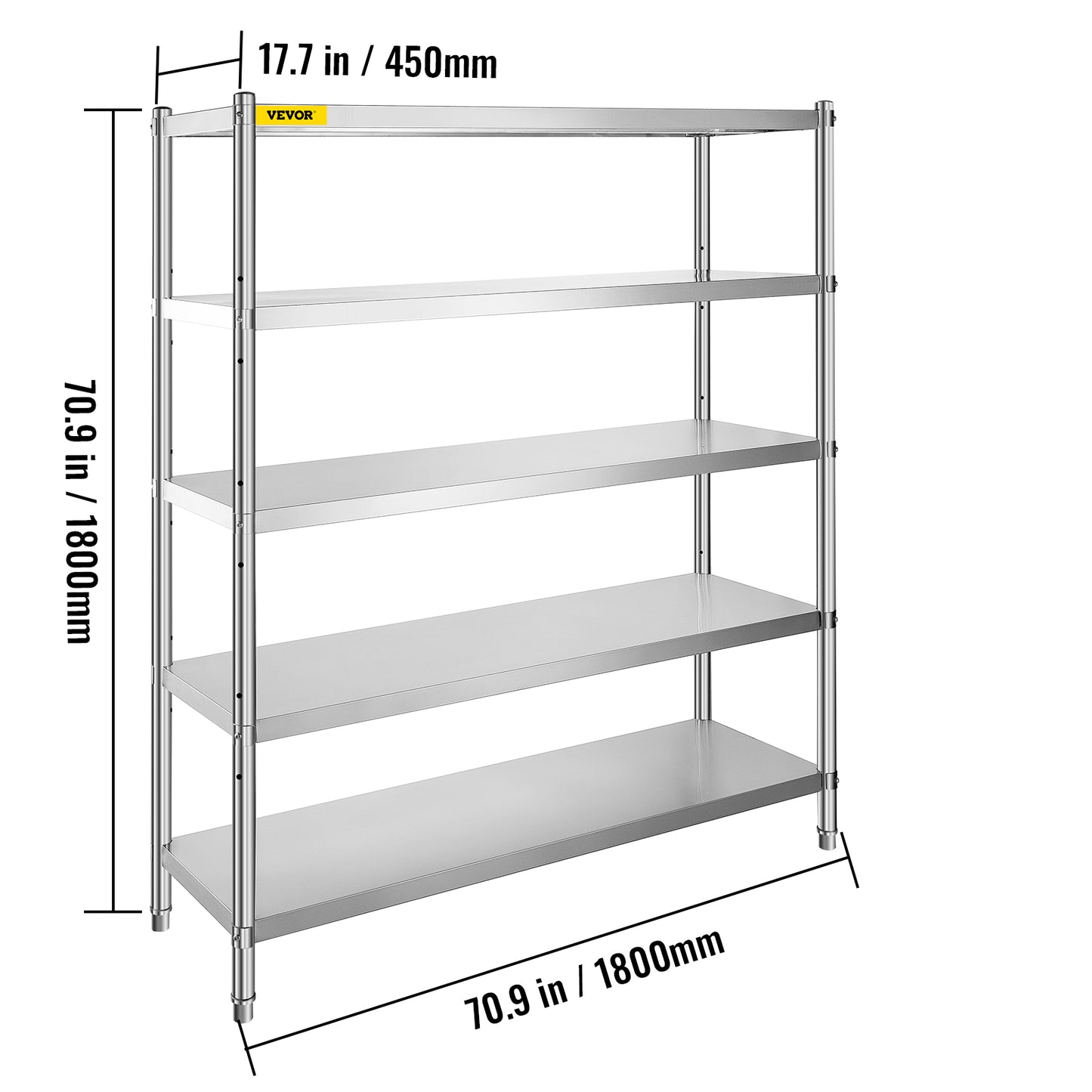 VEVOR Stainless Steel Shelving Heavy Duty Kitchen Shelf 4/5Tier Solid/Perforated