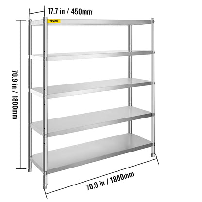 VEVOR Stainless Steel Shelving Heavy Duty Kitchen Shelf 4/5Tier Solid/Perforated