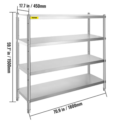 VEVOR Stainless Steel Shelving Heavy Duty Kitchen Shelf 4/5Tier Solid/Perforated