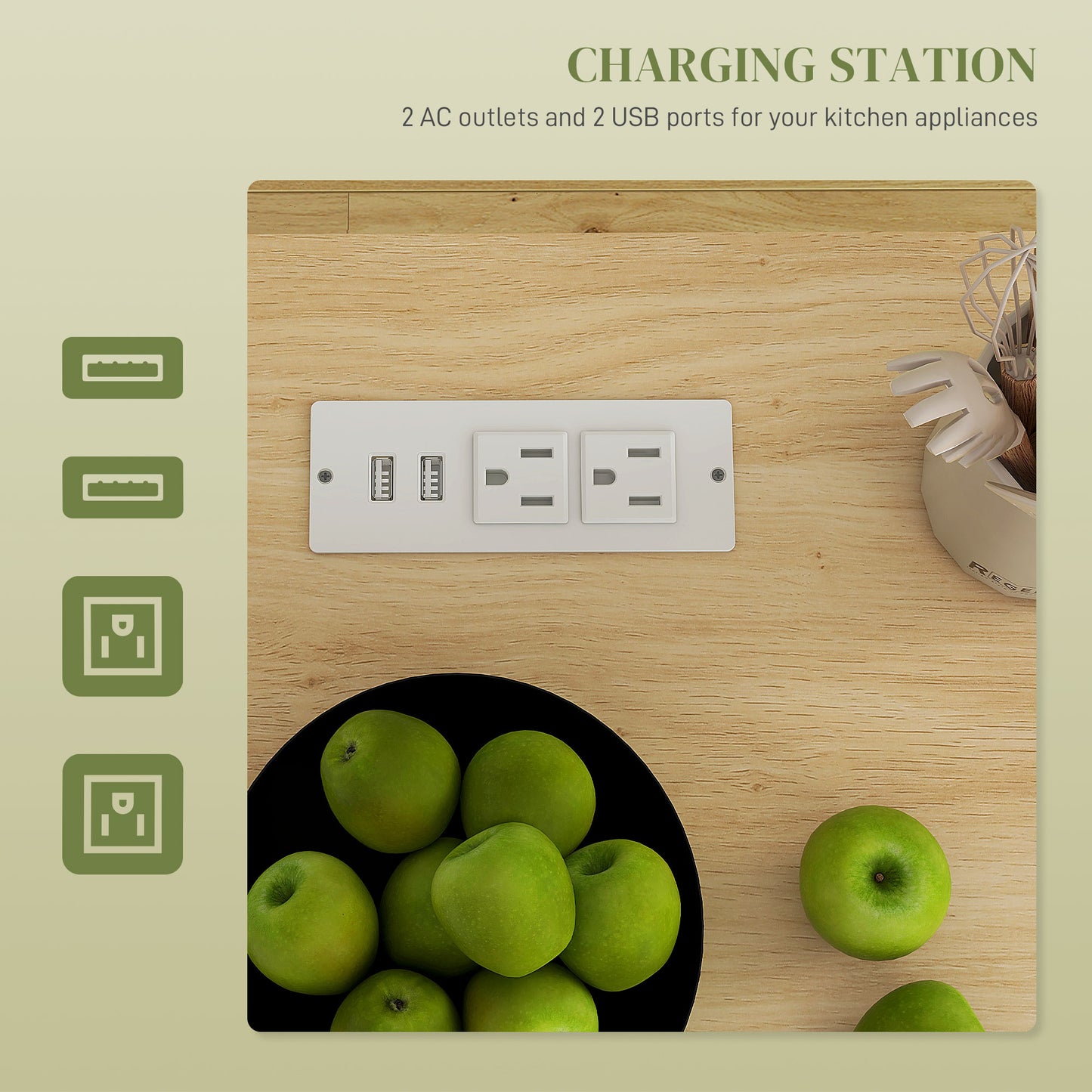 HOMCOM Kitchen Island with Storage and Power Outlets, Rolling Kitchen Cart