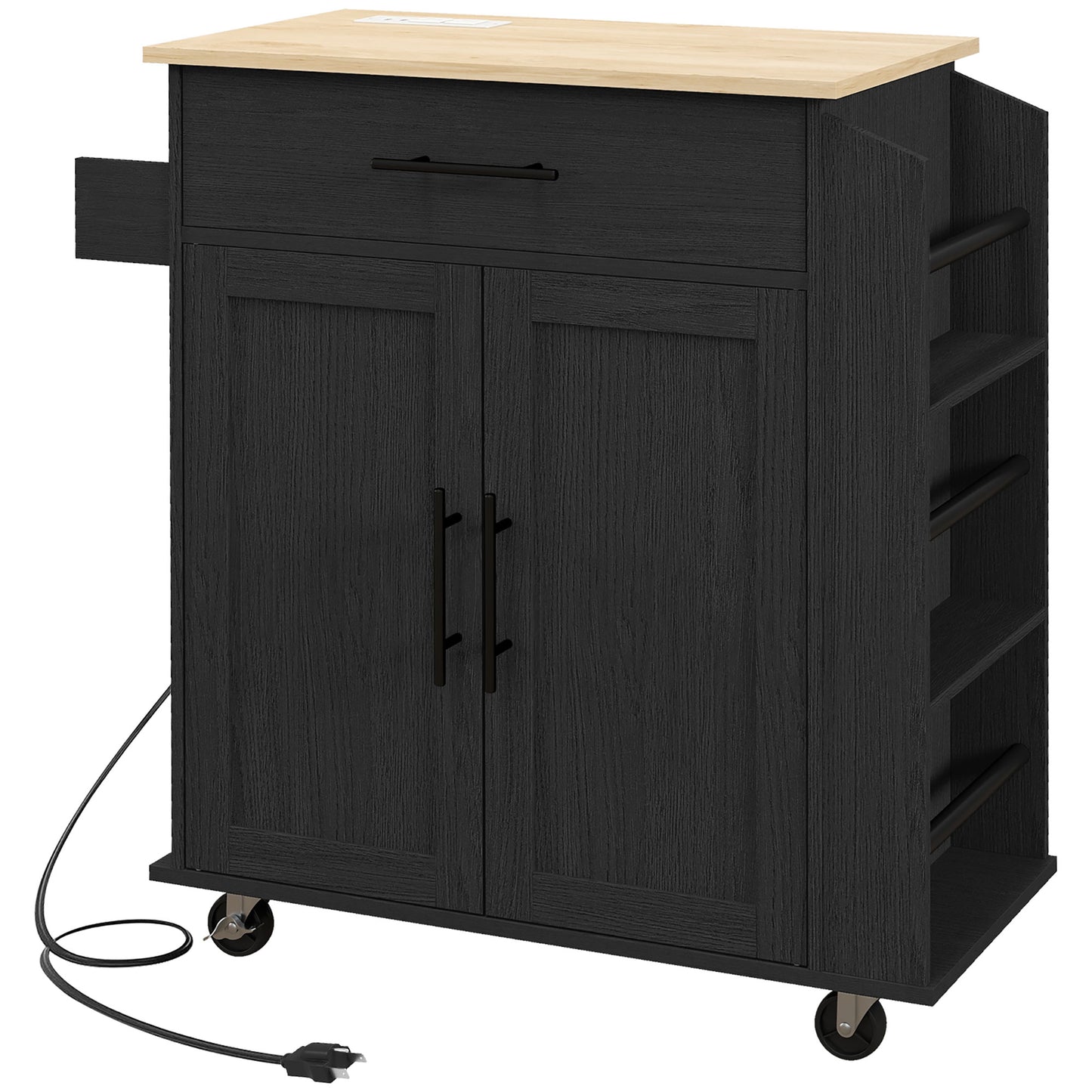 HOMCOM Kitchen Island with Storage and Power Outlets, Rolling Kitchen Cart
