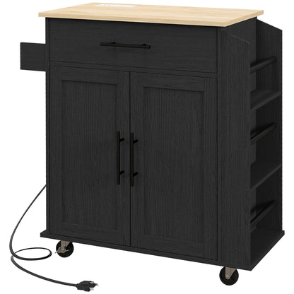 HOMCOM Kitchen Island with Storage and Power Outlets, Rolling Kitchen Cart