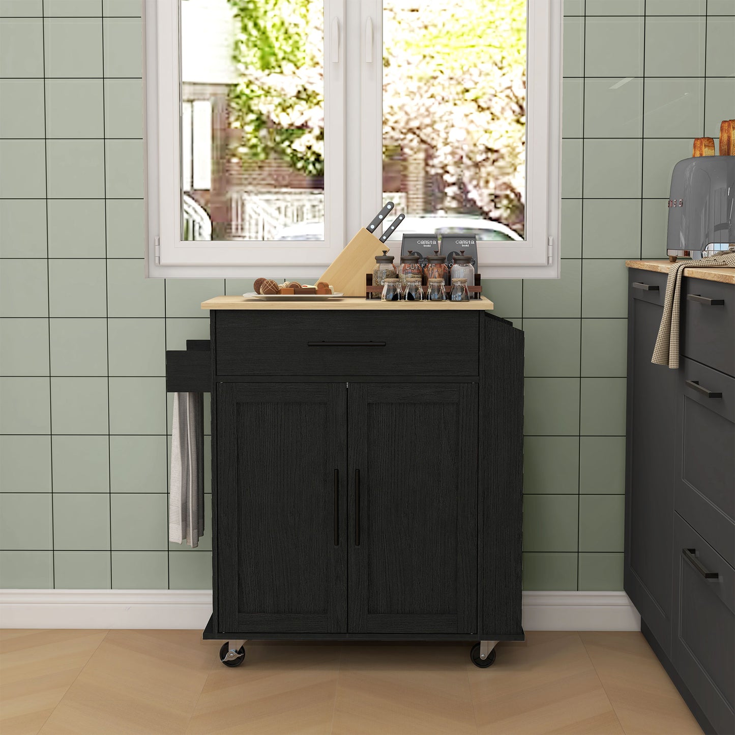 HOMCOM Kitchen Island with Storage and Power Outlets, Rolling Kitchen Cart